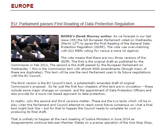 BEERG Newsletter March 14th 2014