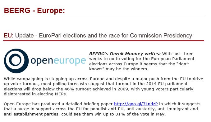 BEERG Newsletter Issue #15, May 2nd 2014