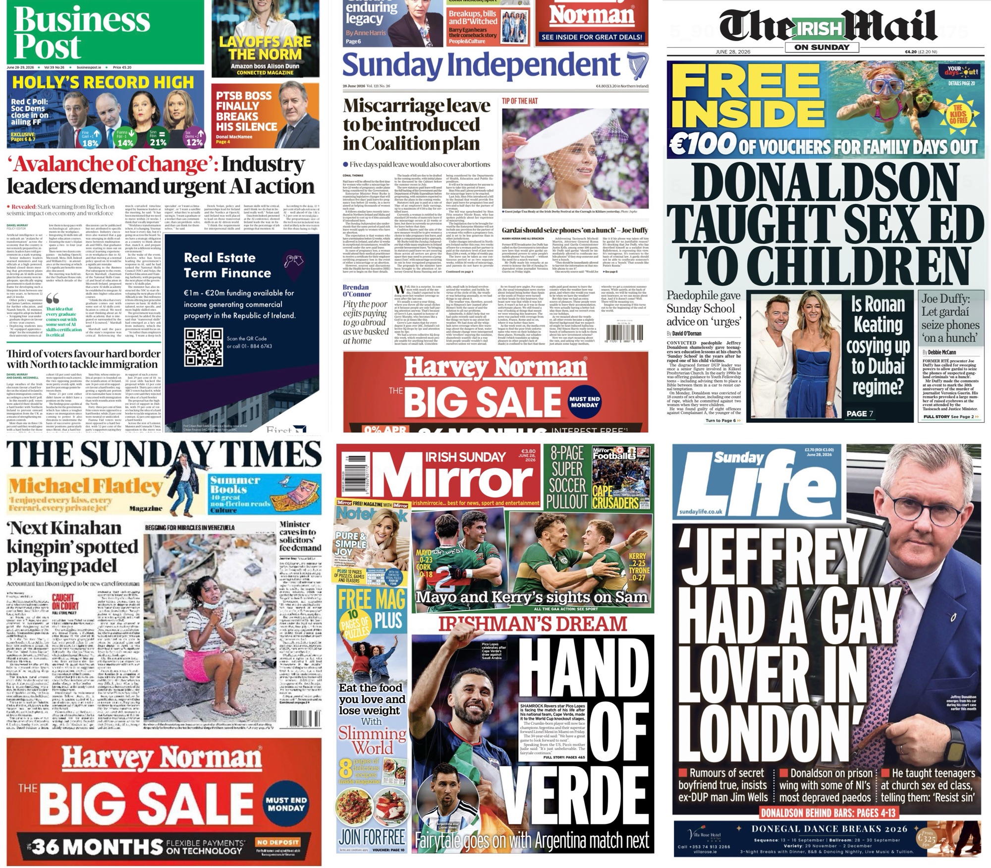 Irish Sunday newspaper #frontpages – for June 28th  [Updated]