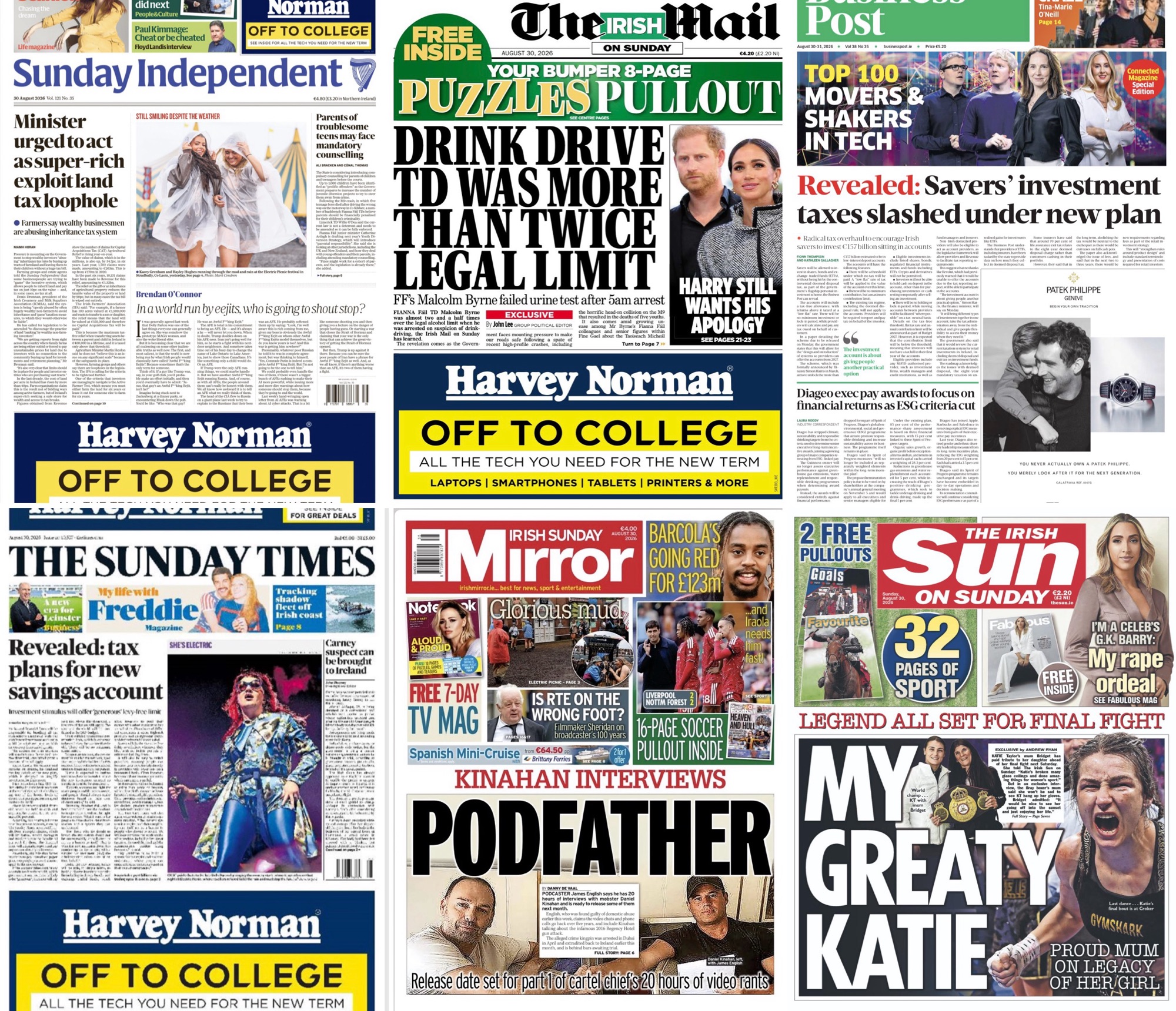 Irish Sunday newspaper #frontpages for August 30th [Updated]