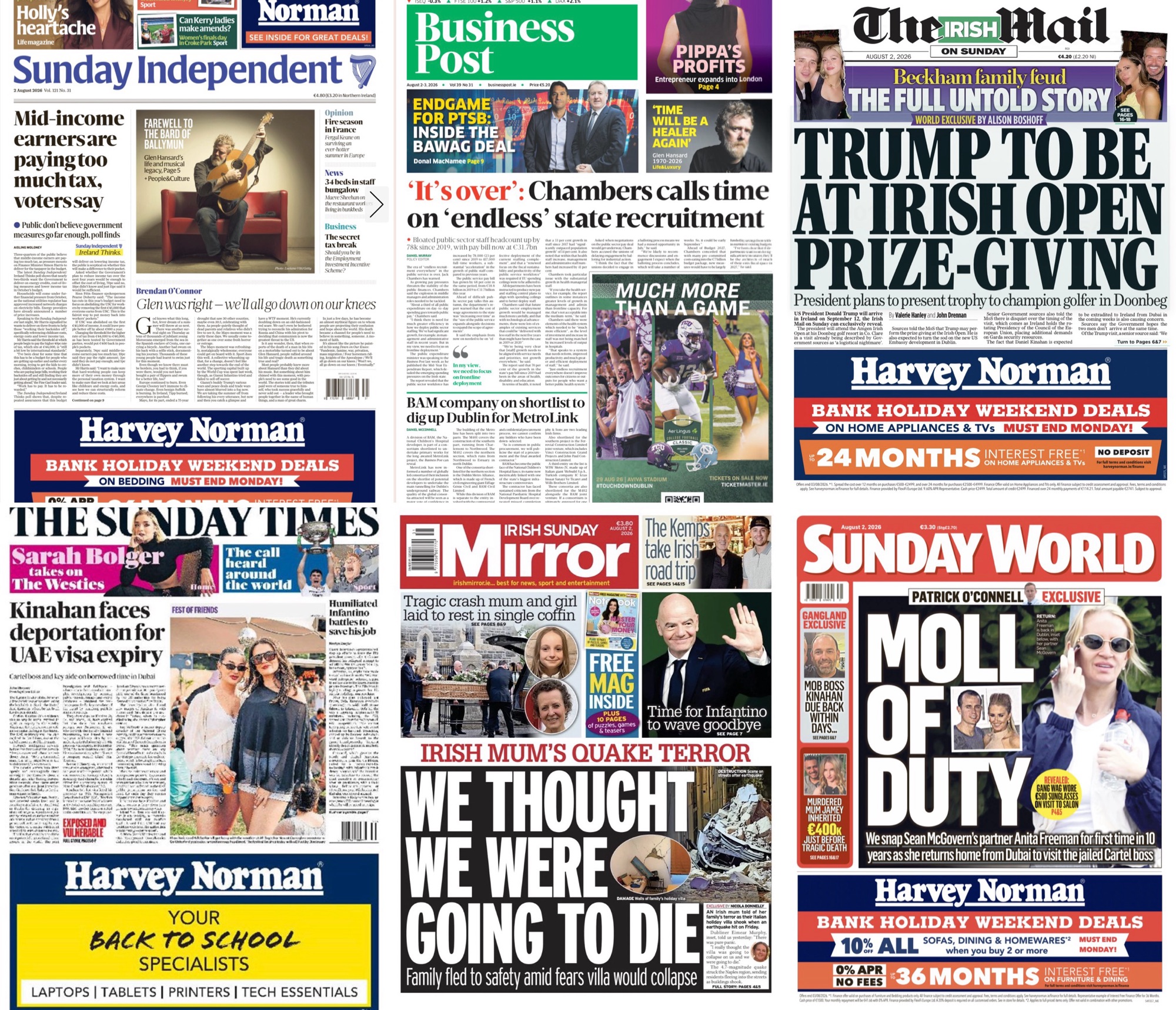 Irish Sunday newspaper #frontpages for August 2nd
