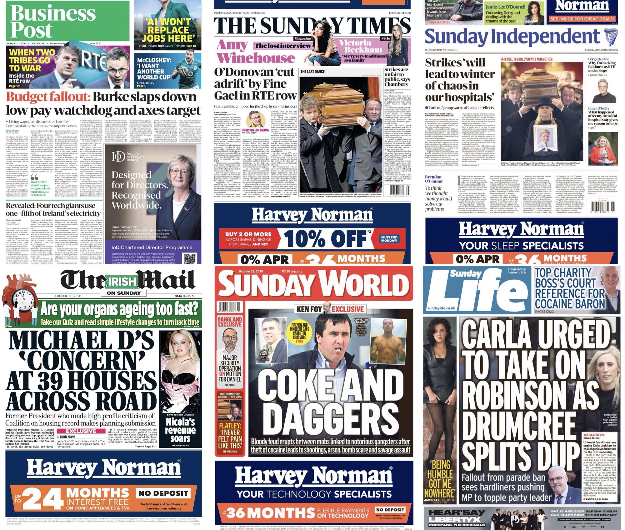 Irish Sunday newspaper #frontpages – Oct 11th