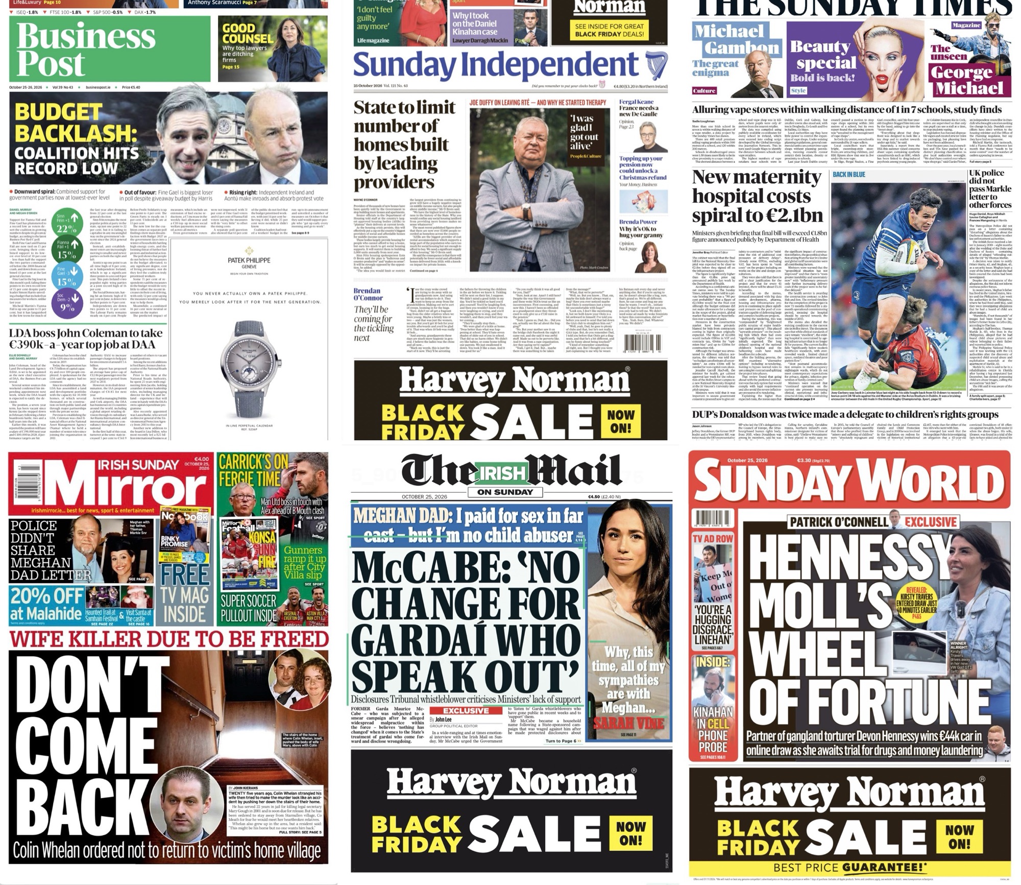 Irish Sunday newspaper #frontpages – for Oct 25th