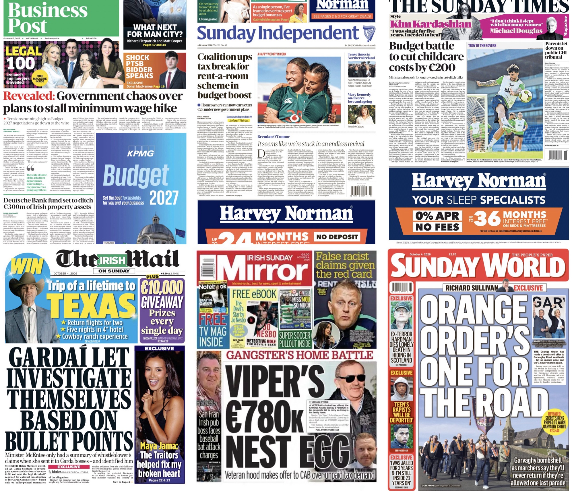 Irish Sunday newspaper #frontpages – Oct 4th